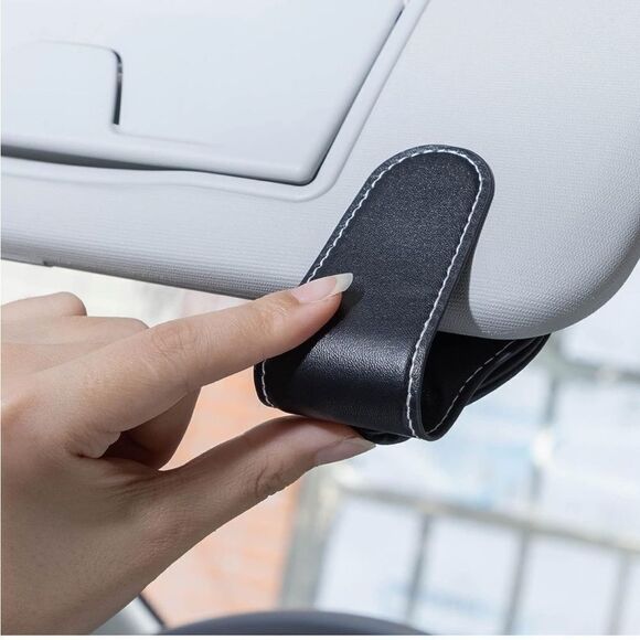 Mercedes Sunglass Holder for Car with Logo Black Leather NWT - Picture 2 of 10